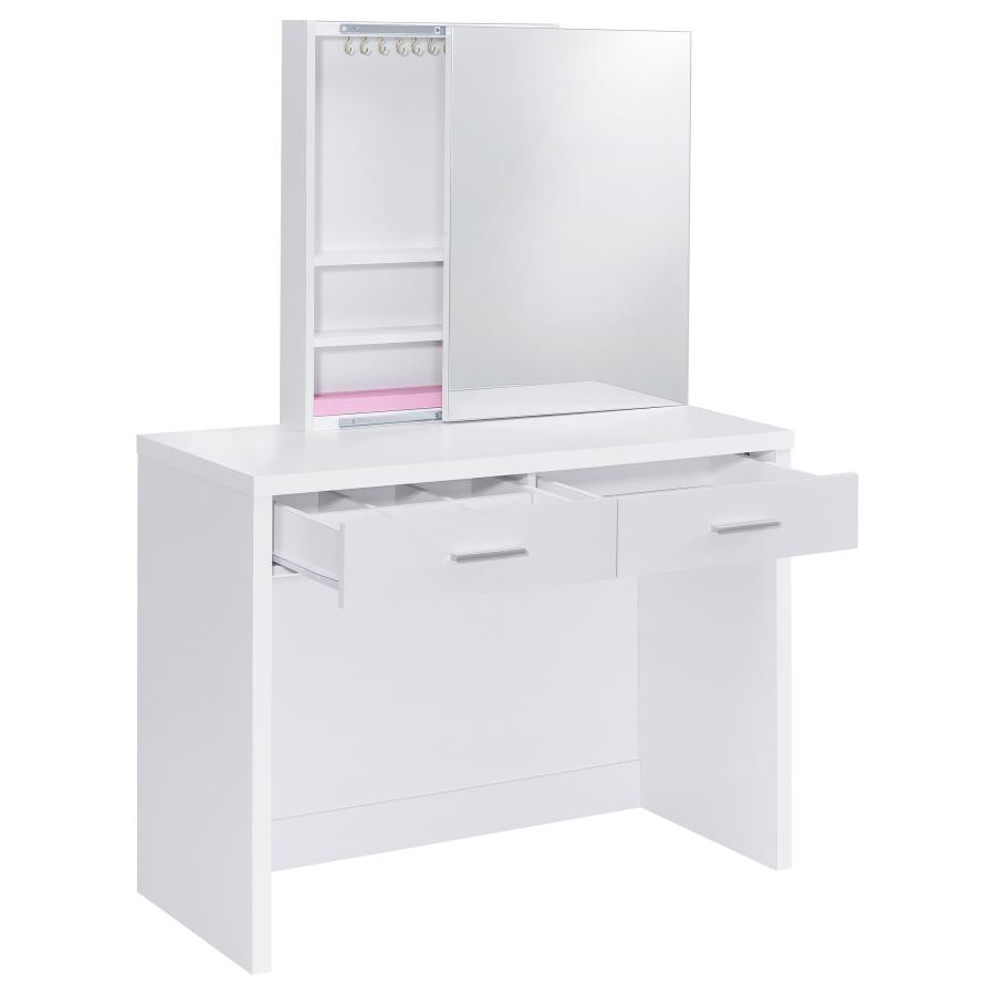 Bunbury Makeup Vanity Table Set Storage Mirror and Stool White view 5