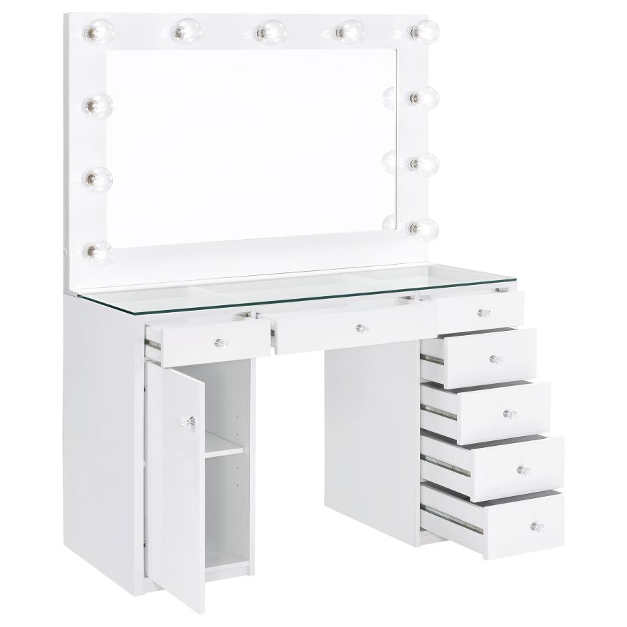 Acena 7-drawer Vanity Set with Lighting White High Gloss view 3
