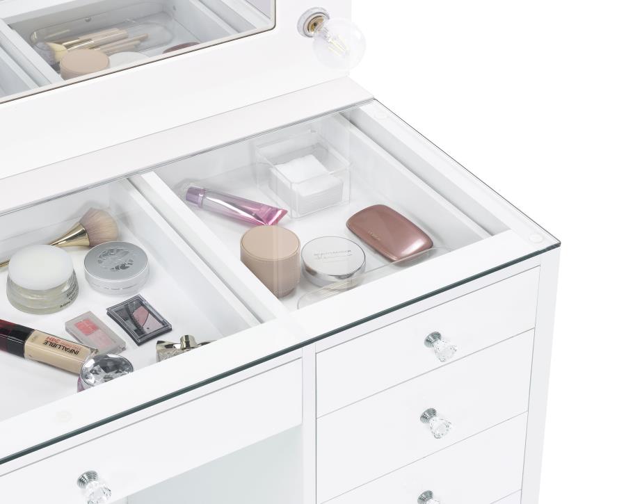 Acena 7-drawer Vanity Set with Lighting White High Gloss view 4