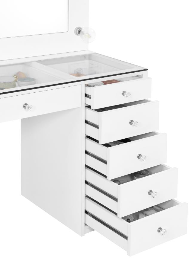 Acena 7-drawer Vanity Set with Lighting White High Gloss view 5