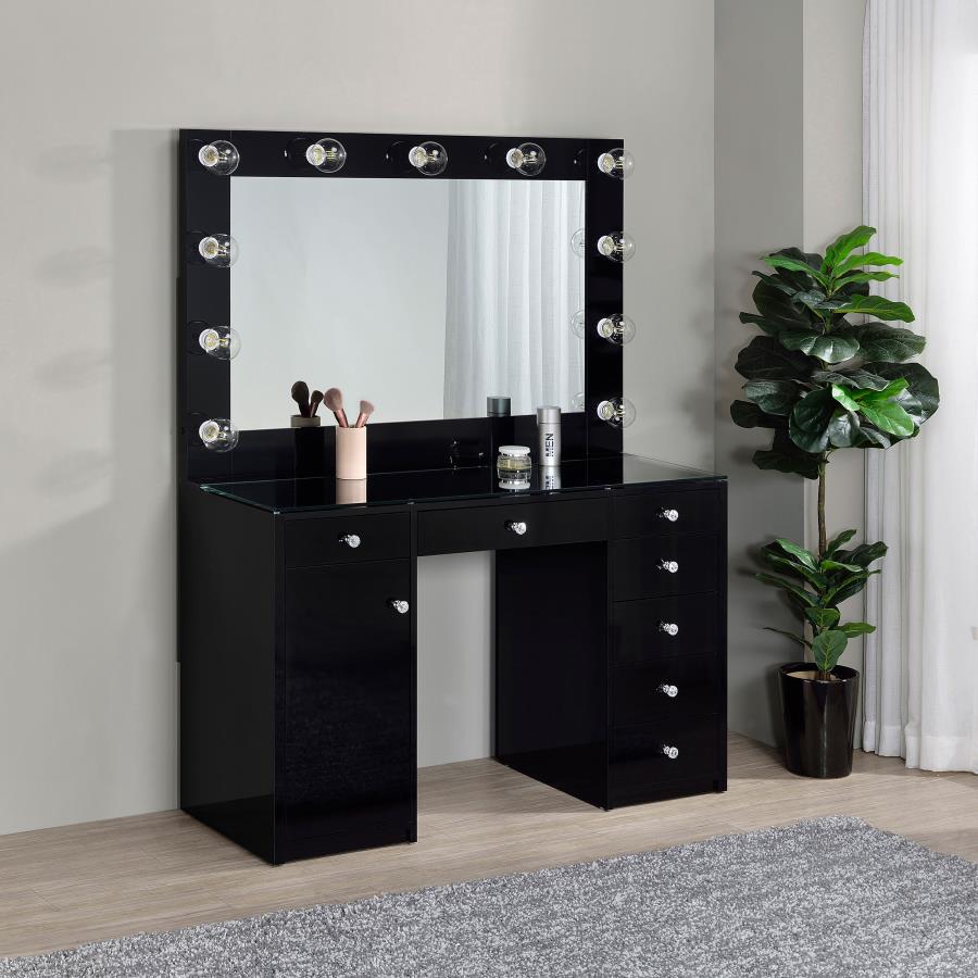 Acena 7-drawer Vanity Set with Lighting Black High Gloss view 2