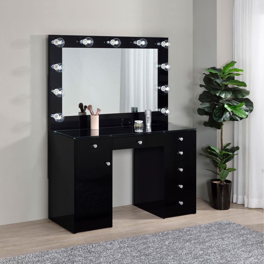 Acena 7-drawer Vanity Set with Lighting Black High Gloss view 3
