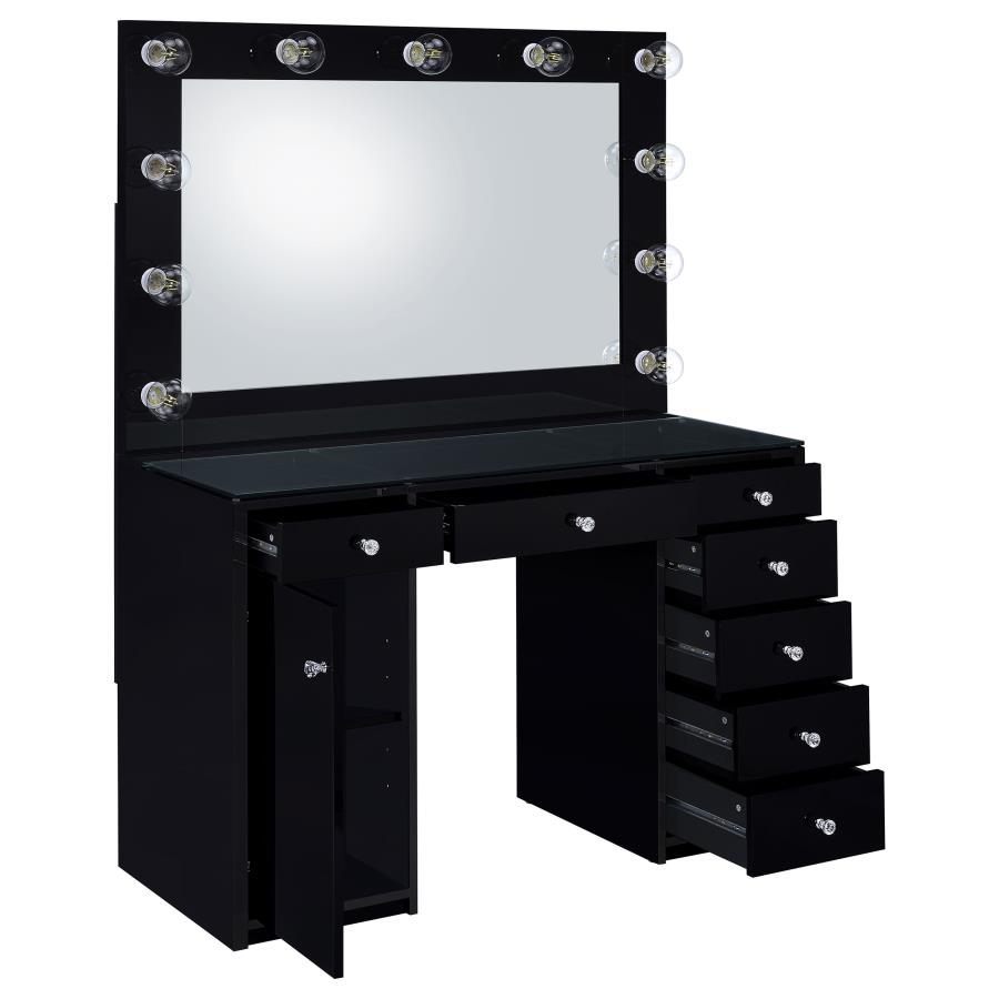 Acena 7-drawer Vanity Set with Lighting Black High Gloss view 4