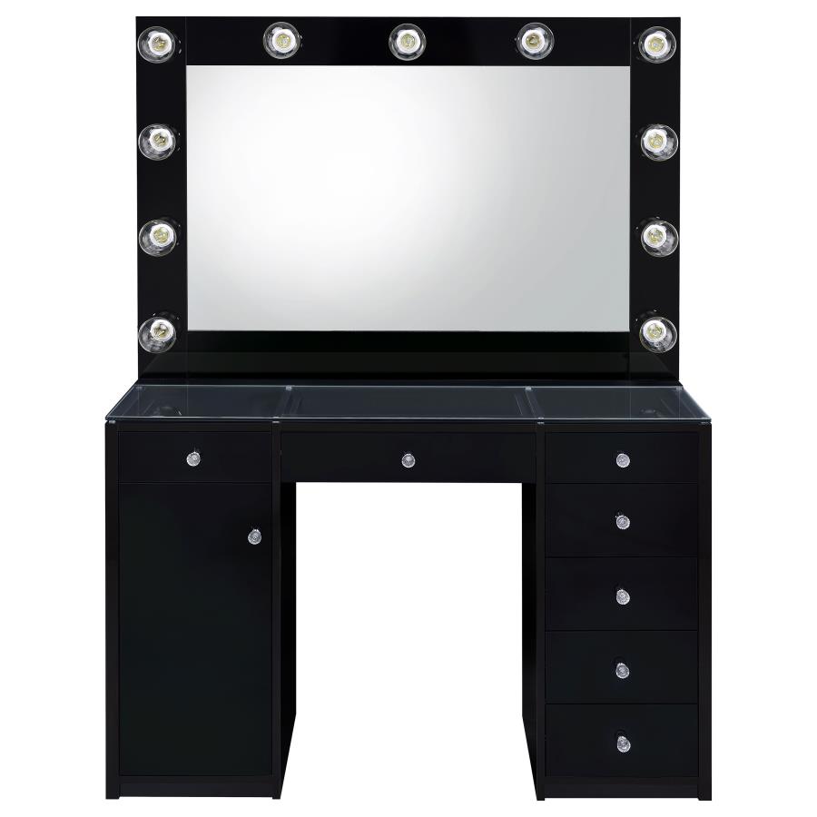 Acena 7-drawer Vanity Set with Lighting Black High Gloss view 5