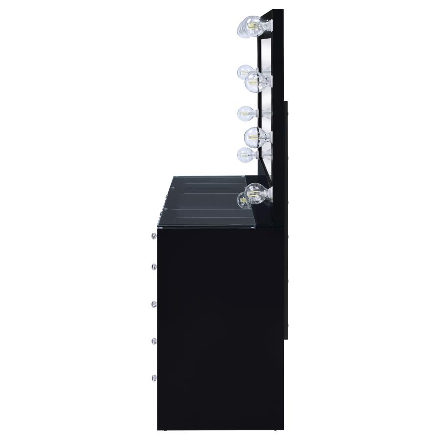 Acena 7-drawer Vanity Set with Lighting Black High Gloss view 6