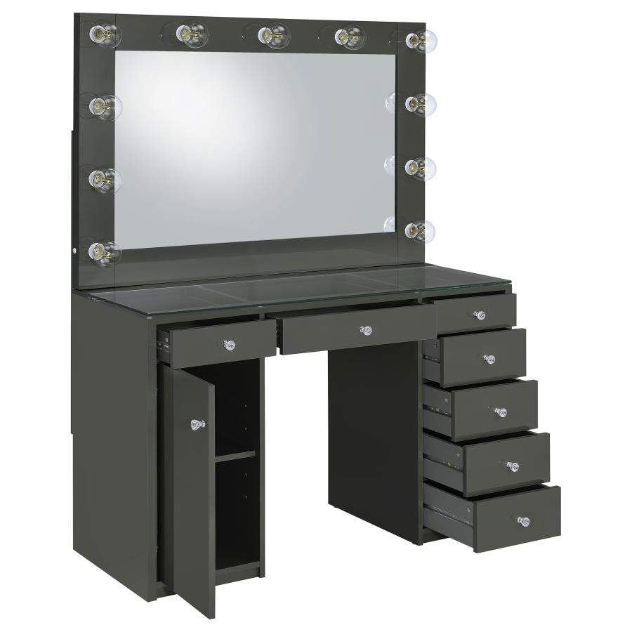 Acena 7-drawer Vanity Set with Lighting Grey High Gloss view 4