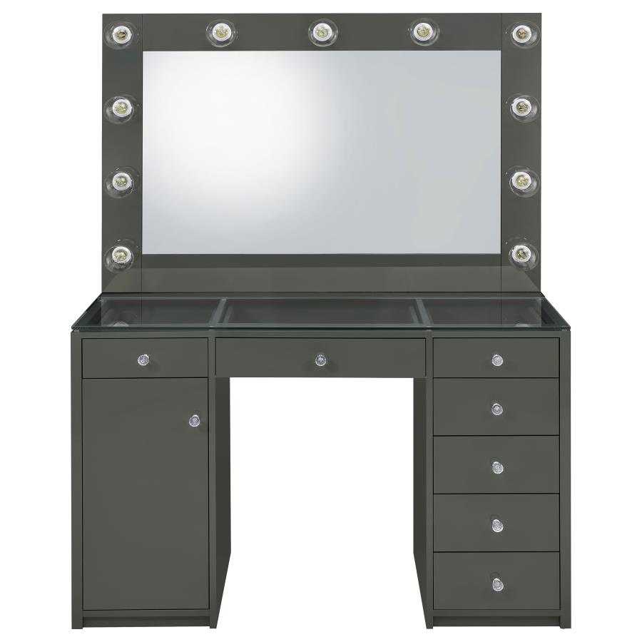 Acena 7-drawer Vanity Set with Lighting Grey High Gloss view 5