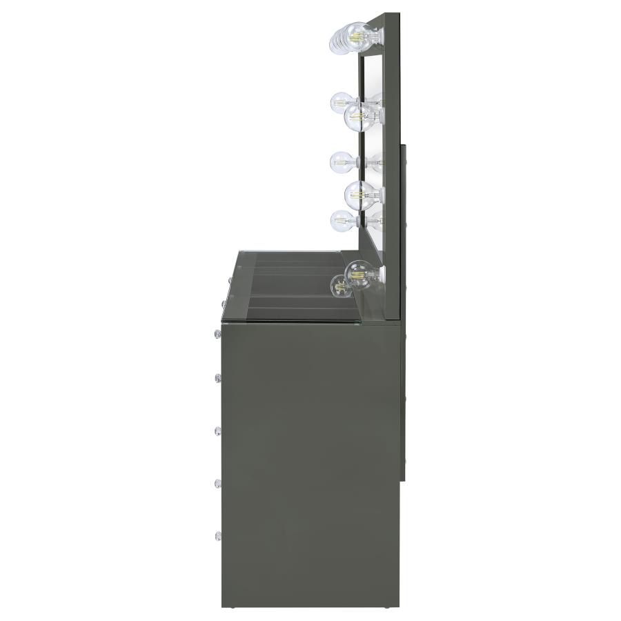 Acena 7-drawer Vanity Set with Lighting Grey High Gloss view 6