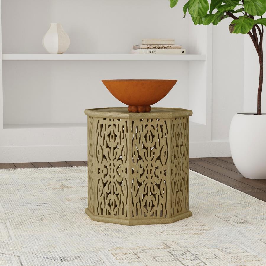 Torres Octagonal Solid Mango Wood Side Table Natural Brown view 2