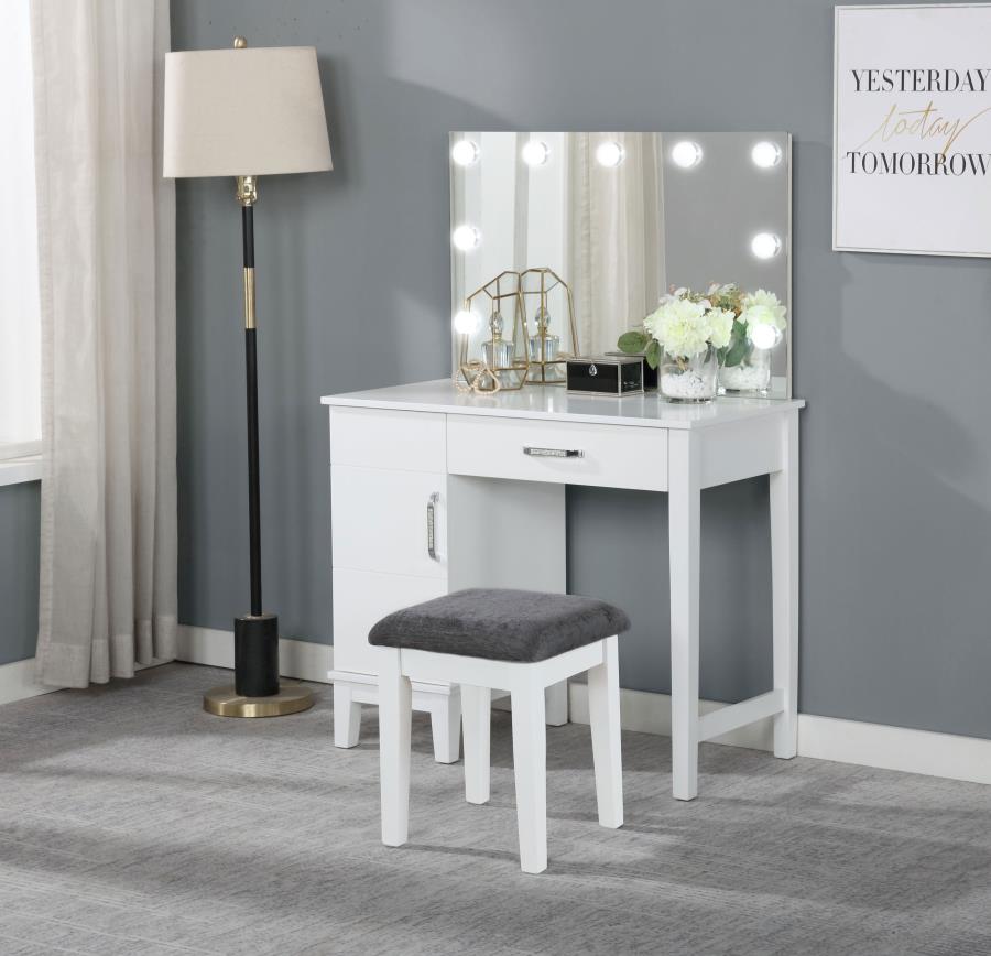 Elijah Vanity Set with Lighting & Stool White and Dark Grey view 2
