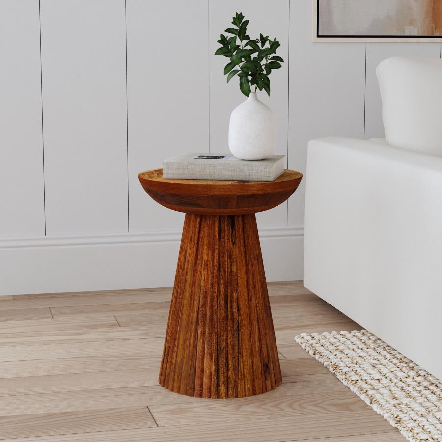 Aureo Round Solid Wood Accent Side Table Wild Honey view 2