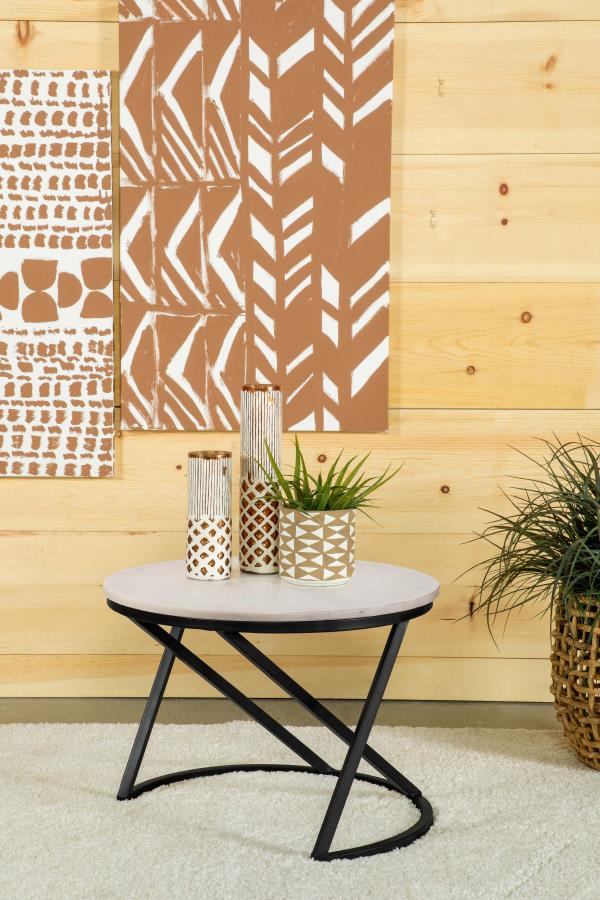 Miguel Round Marble Top Coffee Table White and Black view 2