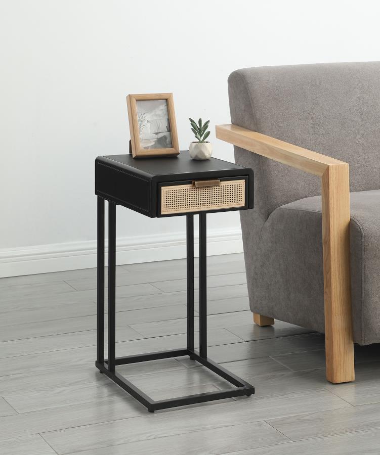 Amherst 1-drawer Radio Weave Cane Metal Side Table Black view 2