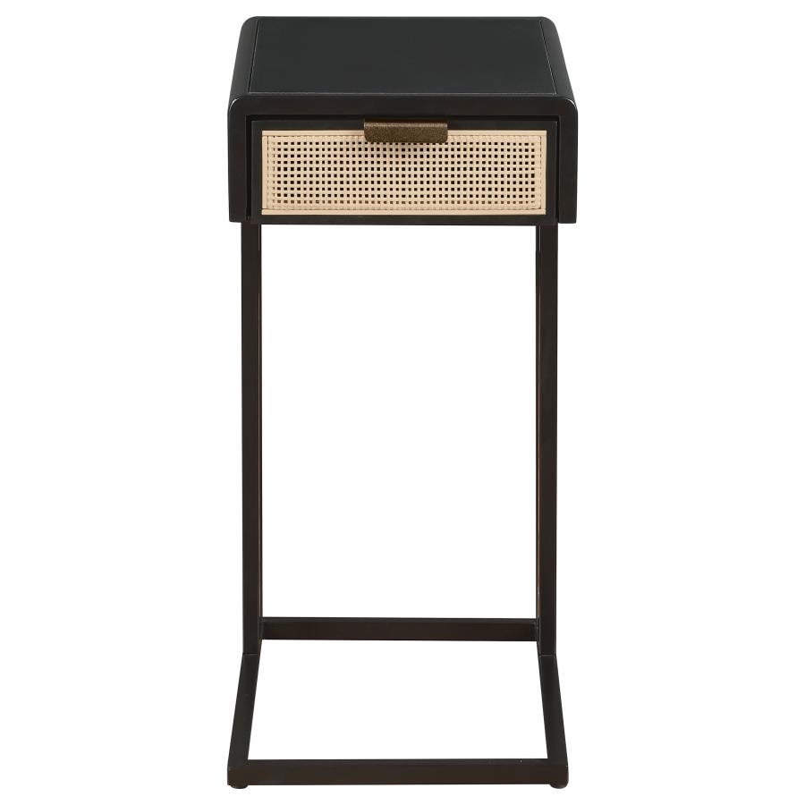 Amherst 1-drawer Radio Weave Cane Metal Side Table Black view 3