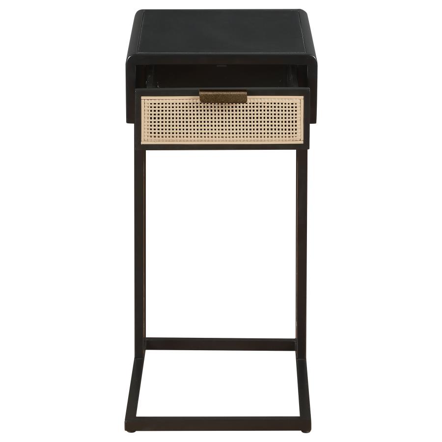 Amherst 1-drawer Radio Weave Cane Metal Side Table Black view 4