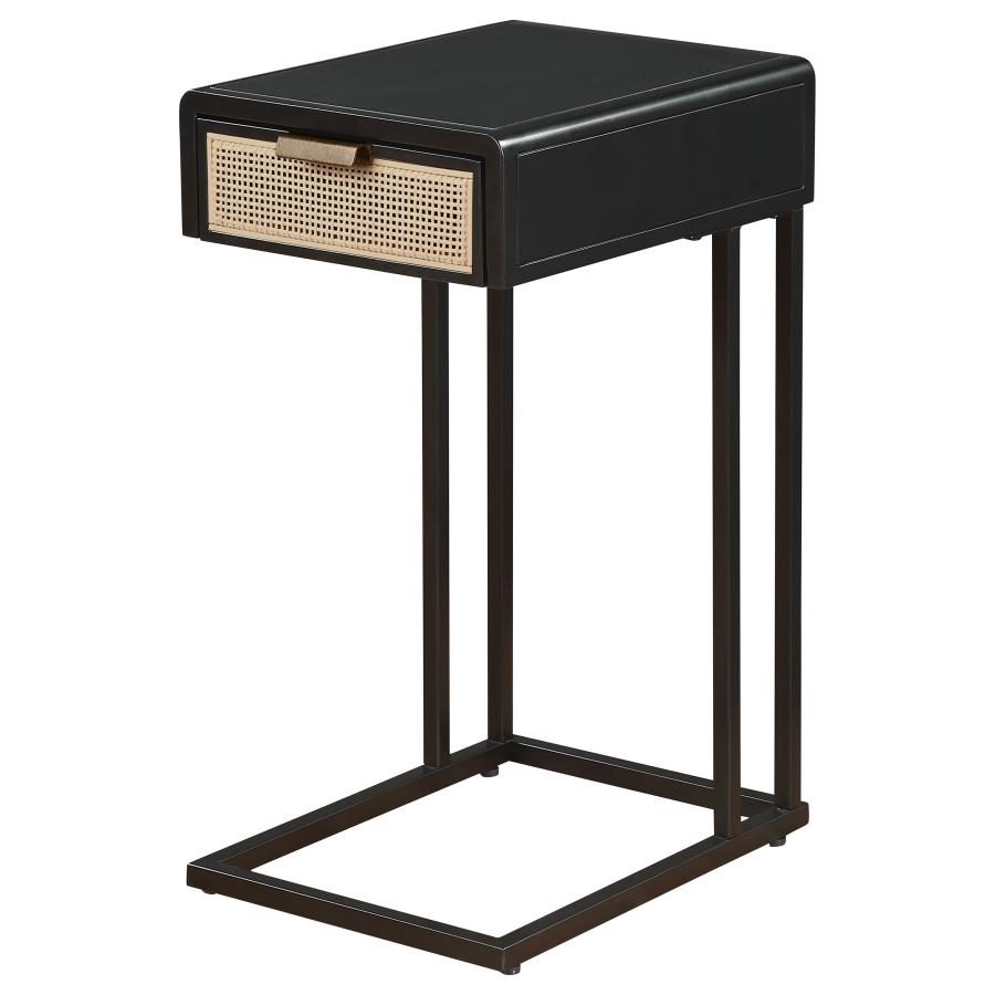 Amherst 1-drawer Radio Weave Cane Metal Side Table Black view 5