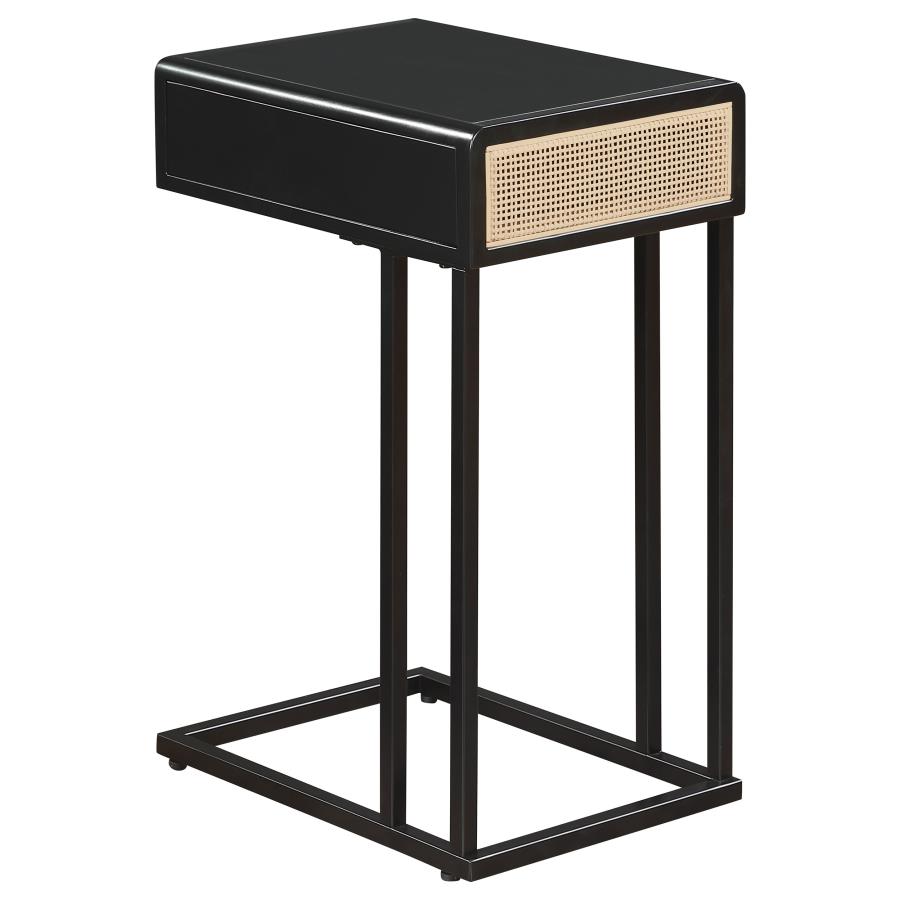 Amherst 1-drawer Radio Weave Cane Metal Side Table Black view 6