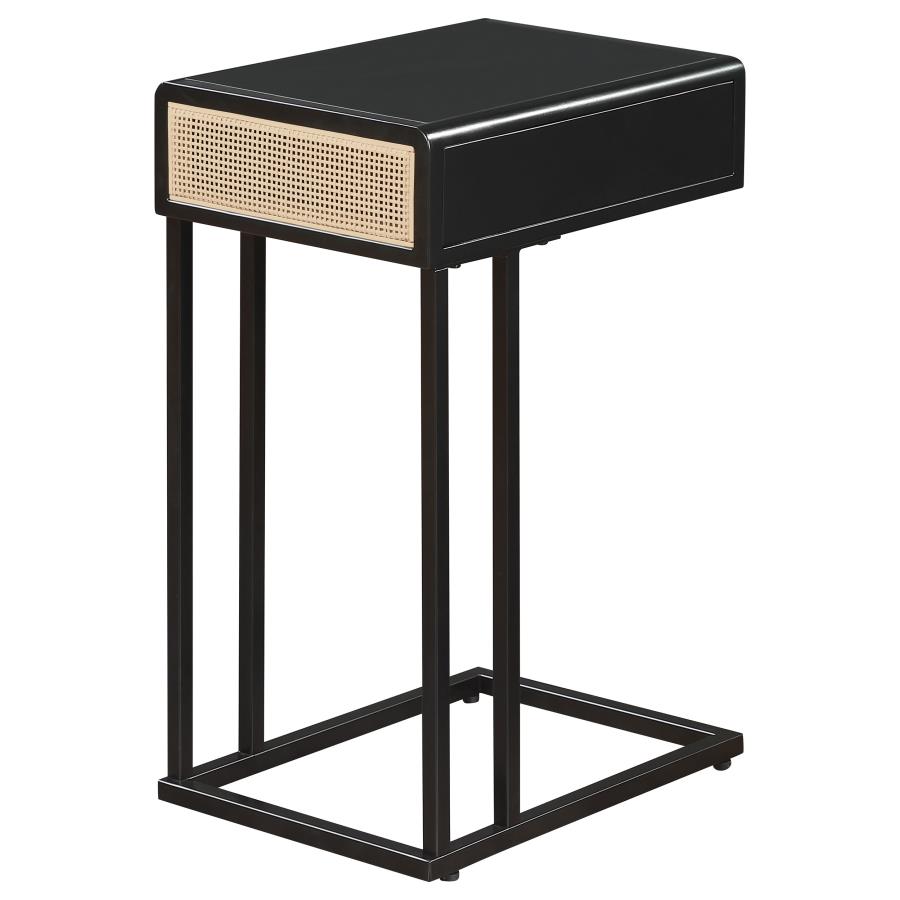 Amherst 1-drawer Radio Weave Cane Metal Side Table Black view 7