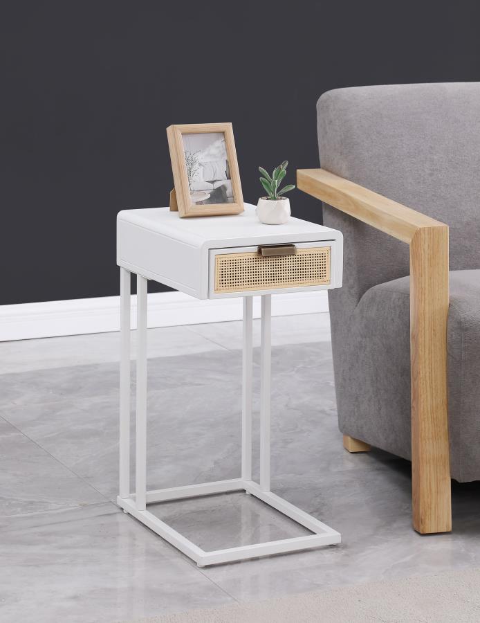 Amherst 1-drawer Radio Weave Cane Metal Side Table White view 2