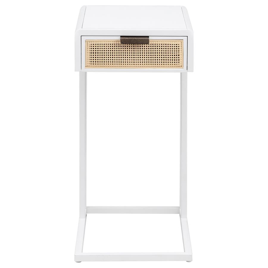 Amherst 1-drawer Radio Weave Cane Metal Side Table White view 3
