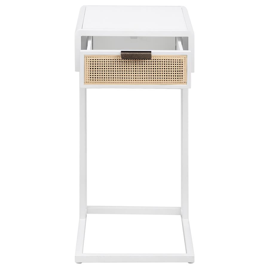 Amherst 1-drawer Radio Weave Cane Metal Side Table White view 4