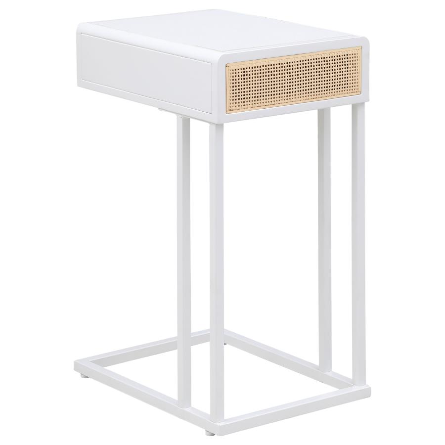Amherst 1-drawer Radio Weave Cane Metal Side Table White view 5