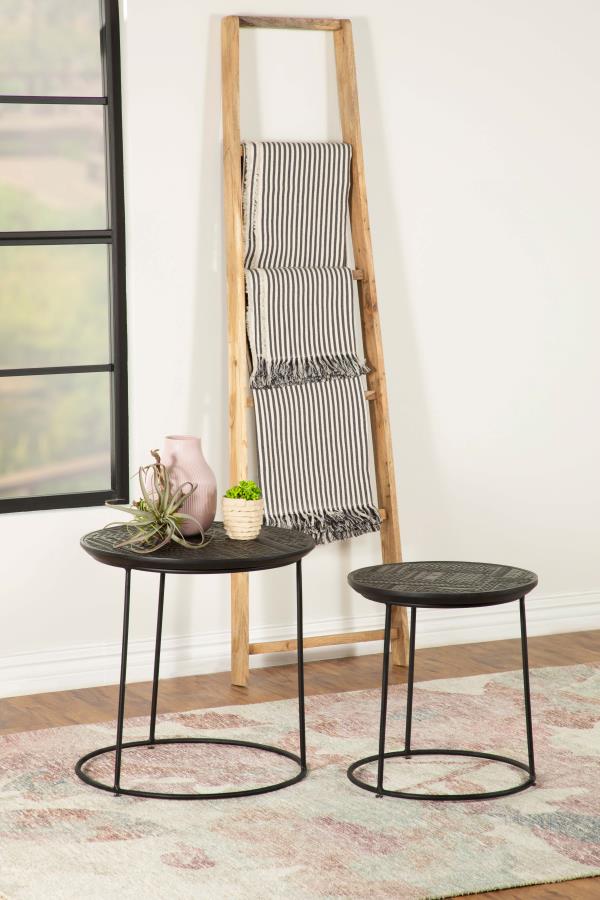Loannis 2-piece Round Mango Wood Nesting Table Matte Black view 2