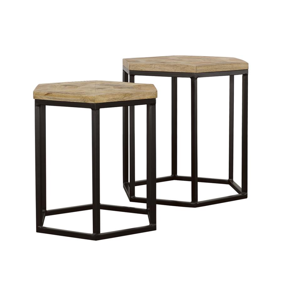 Adger 2-piece Hexagonal Nesting Tables Natural and Black view 2