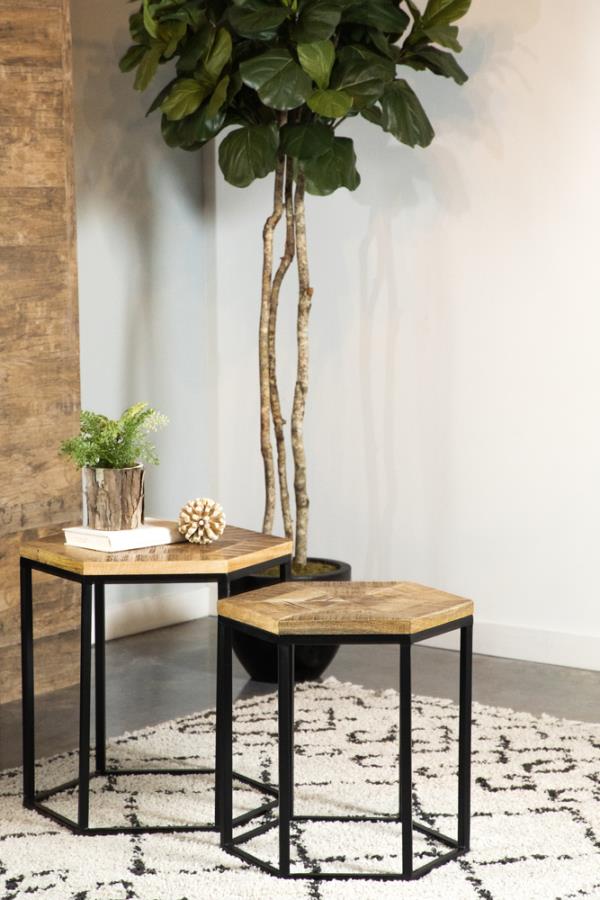 Adger 2-piece Hexagonal Nesting Tables Natural and Black view 3