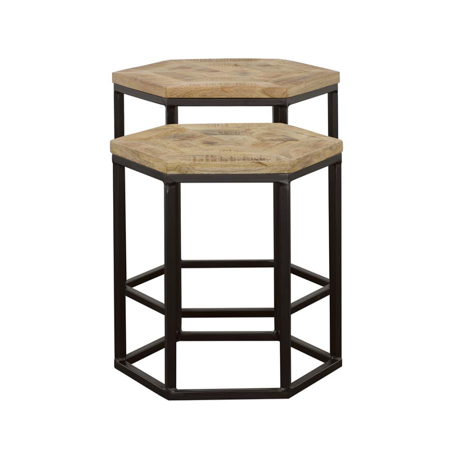 Adger 2-piece Hexagonal Nesting Tables Natural and Black view 4