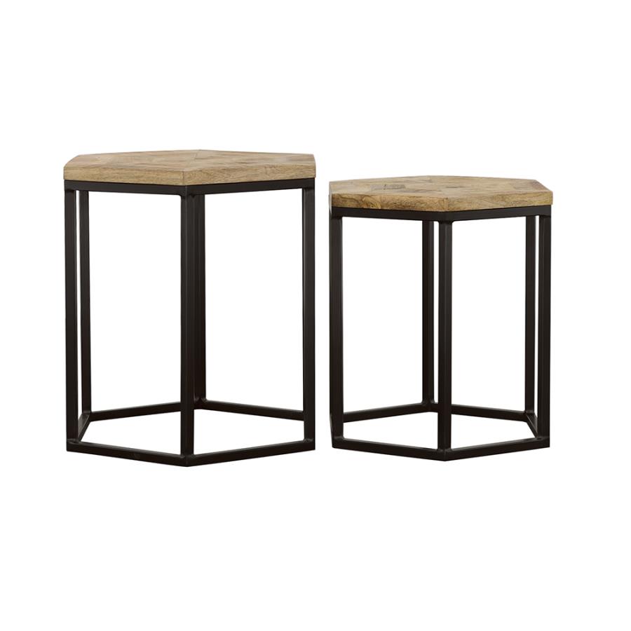 Adger 2-piece Hexagonal Nesting Tables Natural and Black view 5