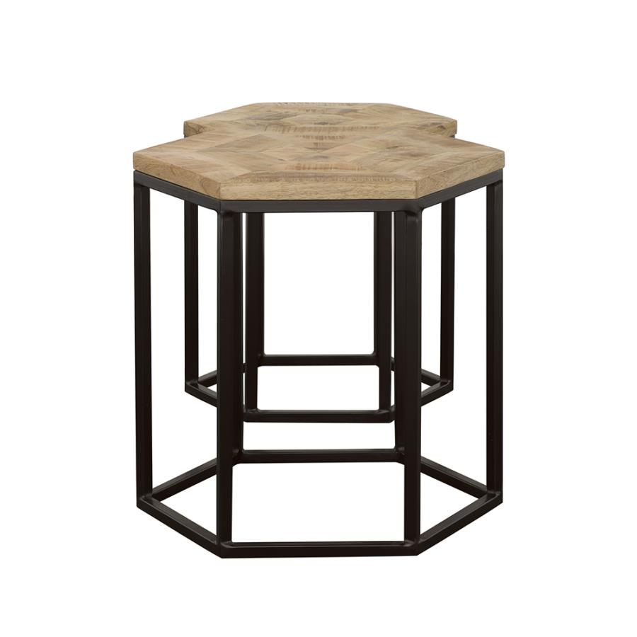 Adger 2-piece Hexagonal Nesting Tables Natural and Black view 6