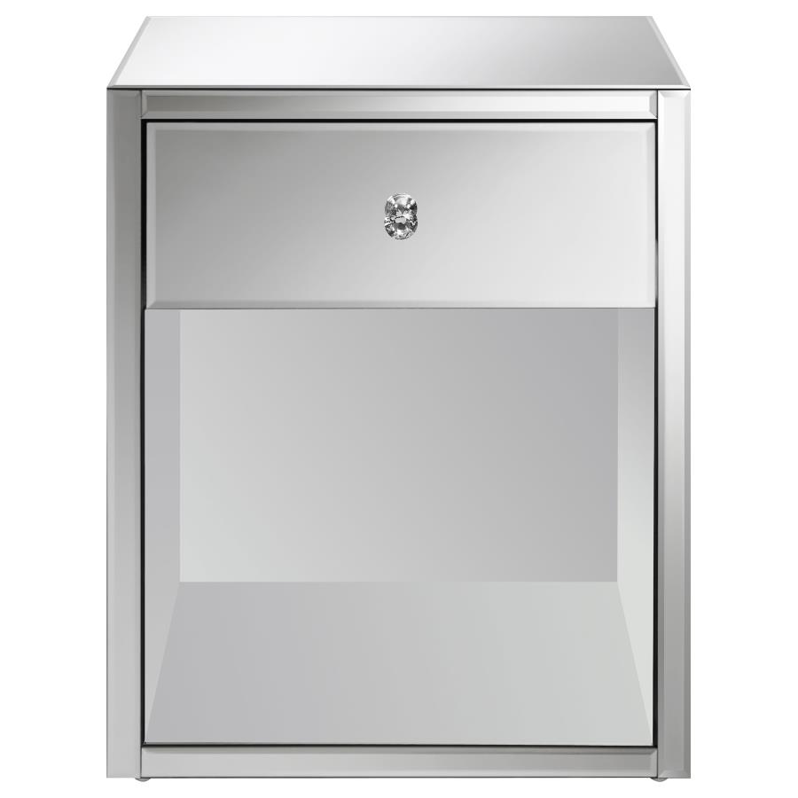 Coquette 1-drawer Mirrored Accent Side Table Silver view 3
