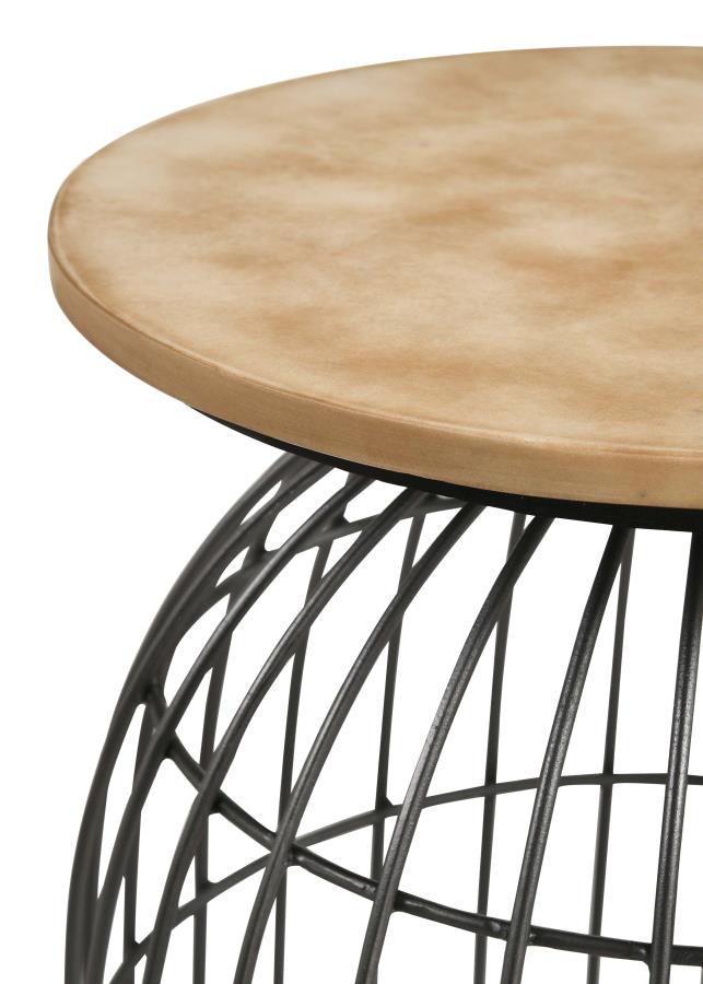 Bernardo Round Wire Frame Side Table Natural and Gunmetal view 4