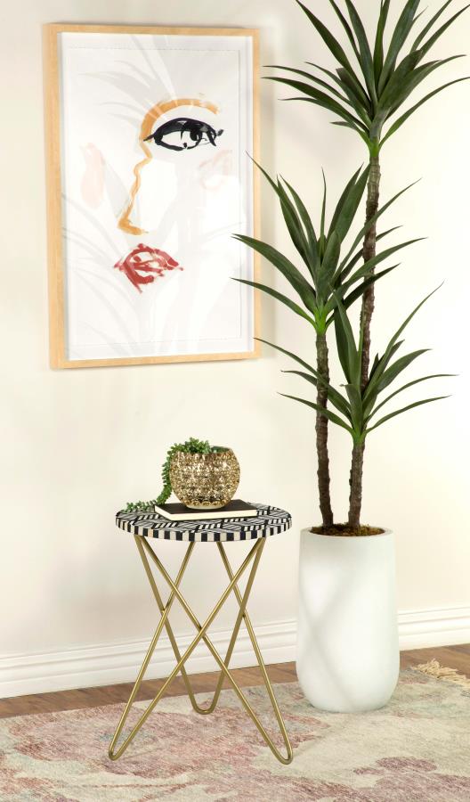 Xenia Round Bone Inlay Accent Side Table White and Gold view 2