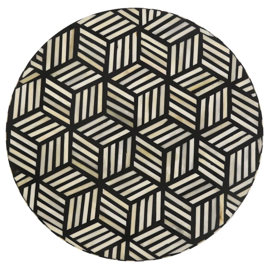 Xenia Round Bone Inlay Accent Side Table White and Gold view 3