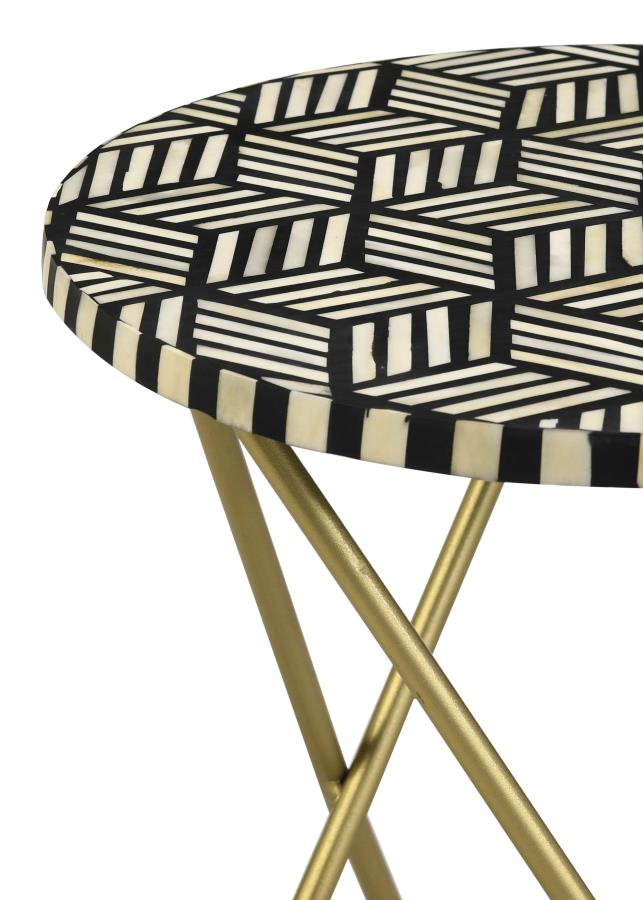 Xenia Round Bone Inlay Accent Side Table White and Gold view 4