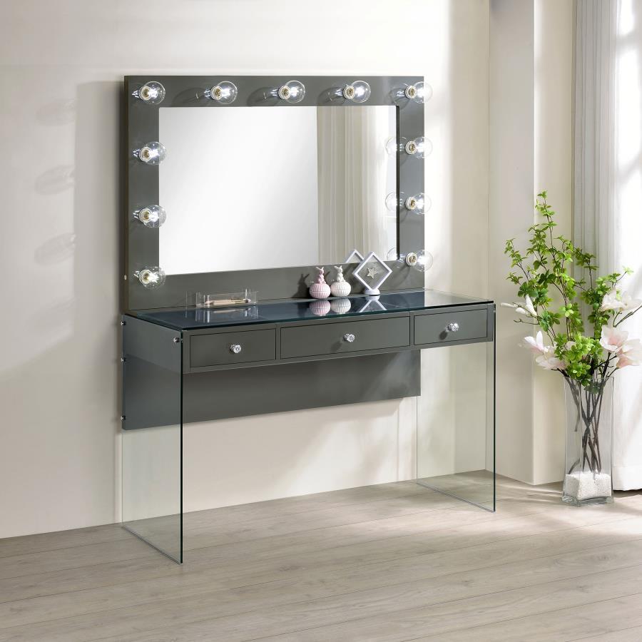 Afshan 3-drawer Vanity Set with Lighting Grey High Gloss view 2