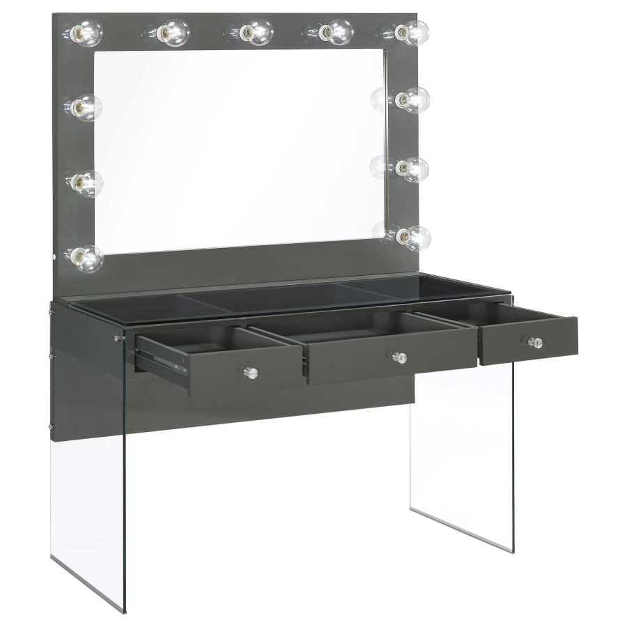 Afshan 3-drawer Vanity Set with Lighting Grey High Gloss view 3