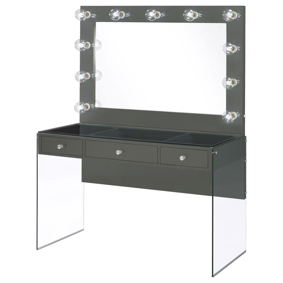 Afshan 3-drawer Vanity Set with Lighting Grey High Gloss view 4