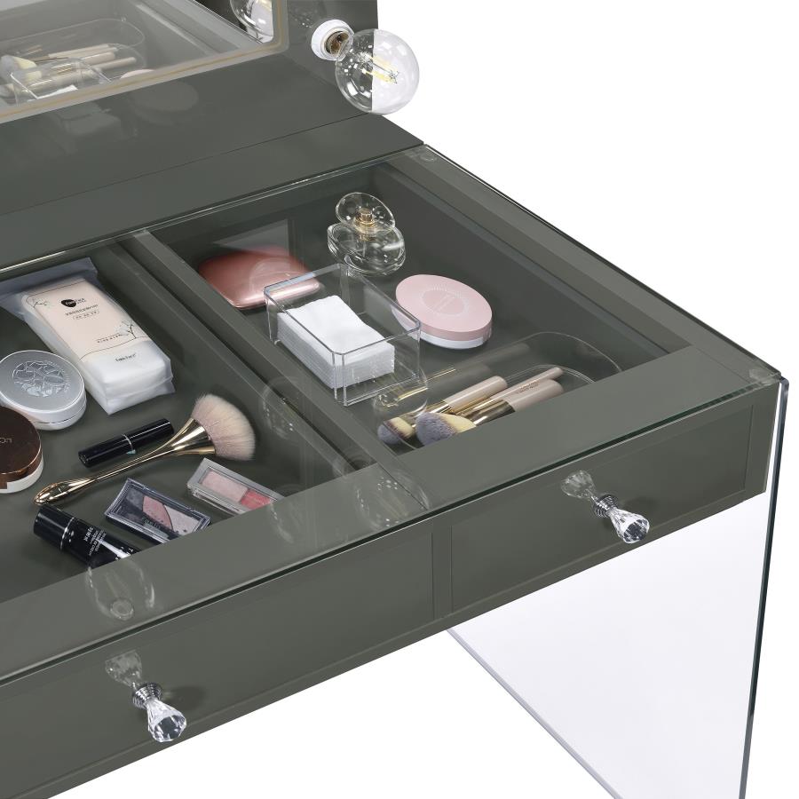 Afshan 3-drawer Vanity Set with Lighting Grey High Gloss view 5