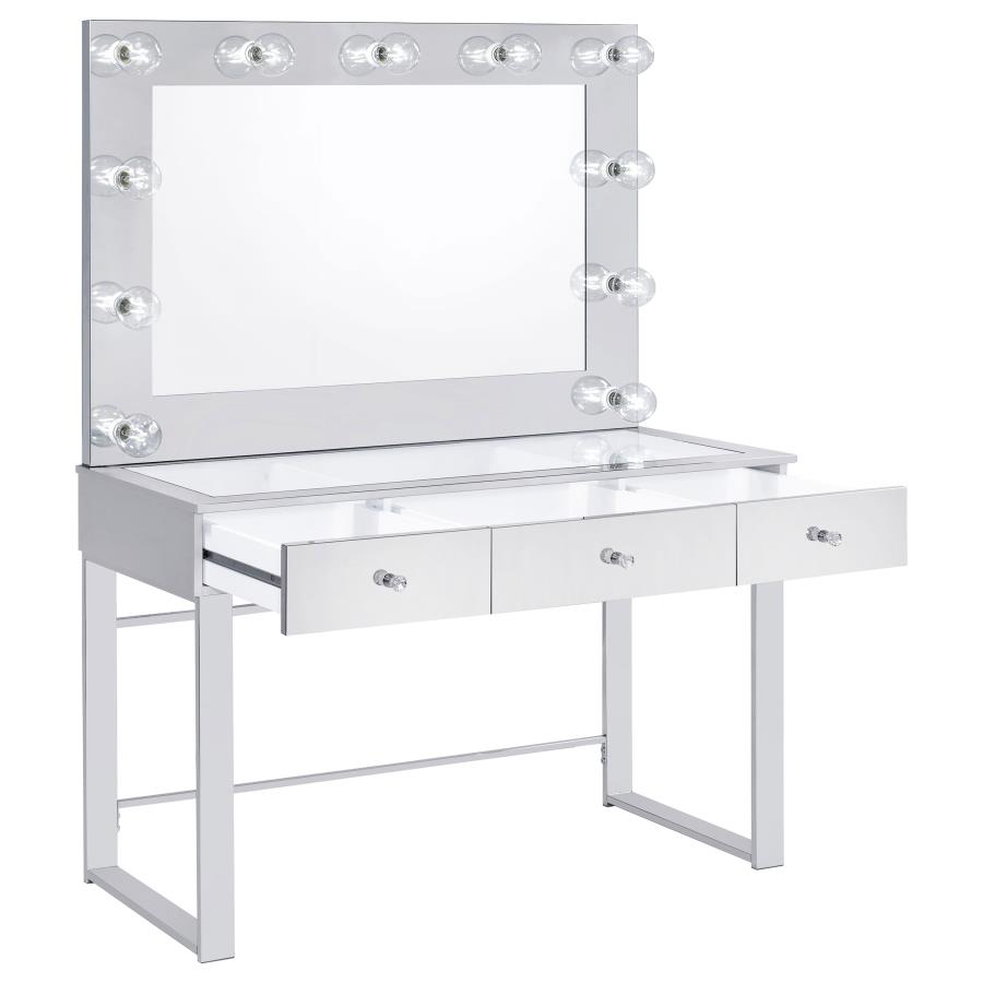 Umbridge 3-drawer Vanity Set with Lighting Chrome and White view 3
