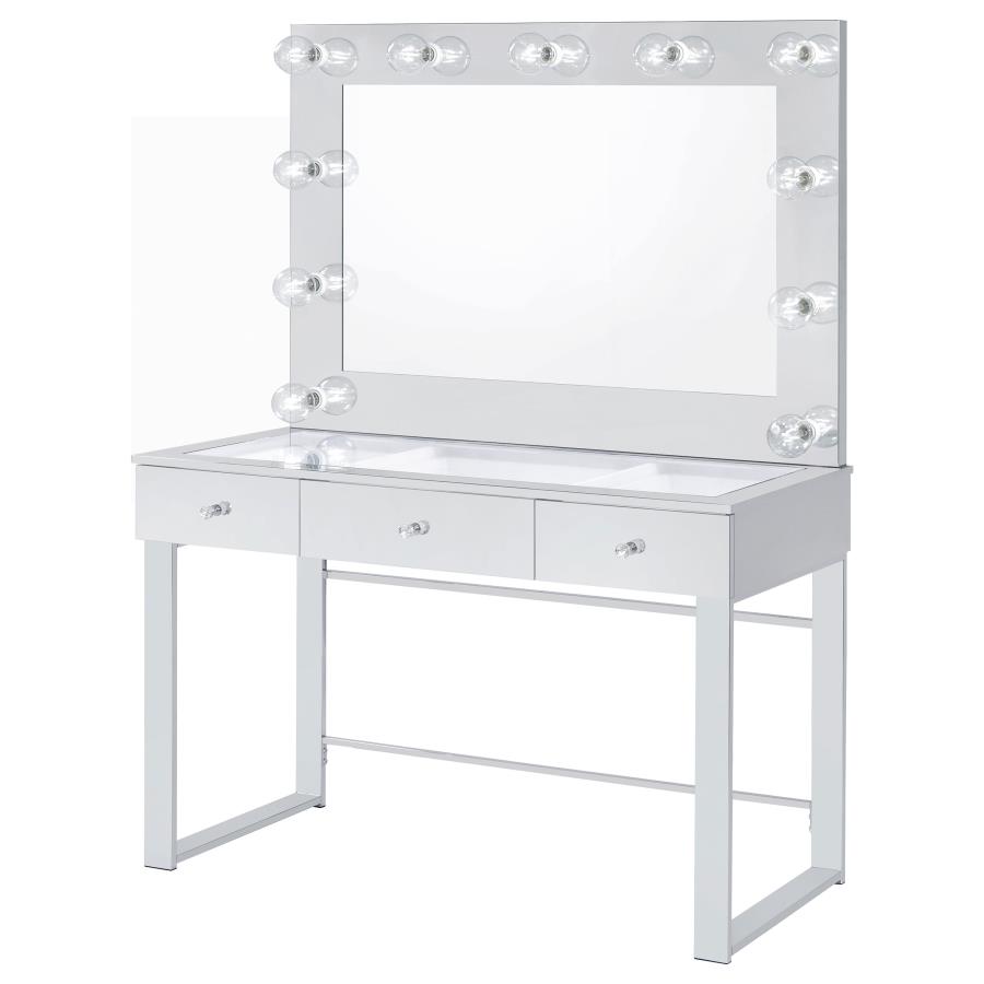 Umbridge 3-drawer Vanity Set with Lighting Chrome and White view 4