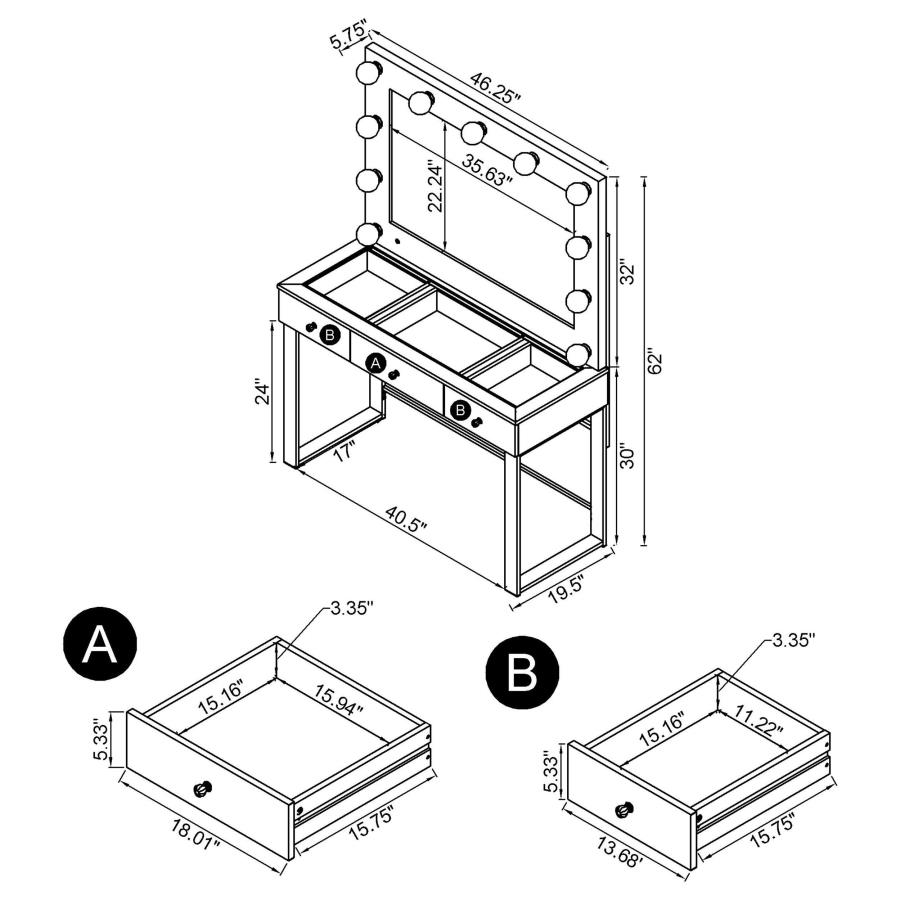 Umbridge 3-drawer Vanity Set with Lighting Chrome and White view 6
