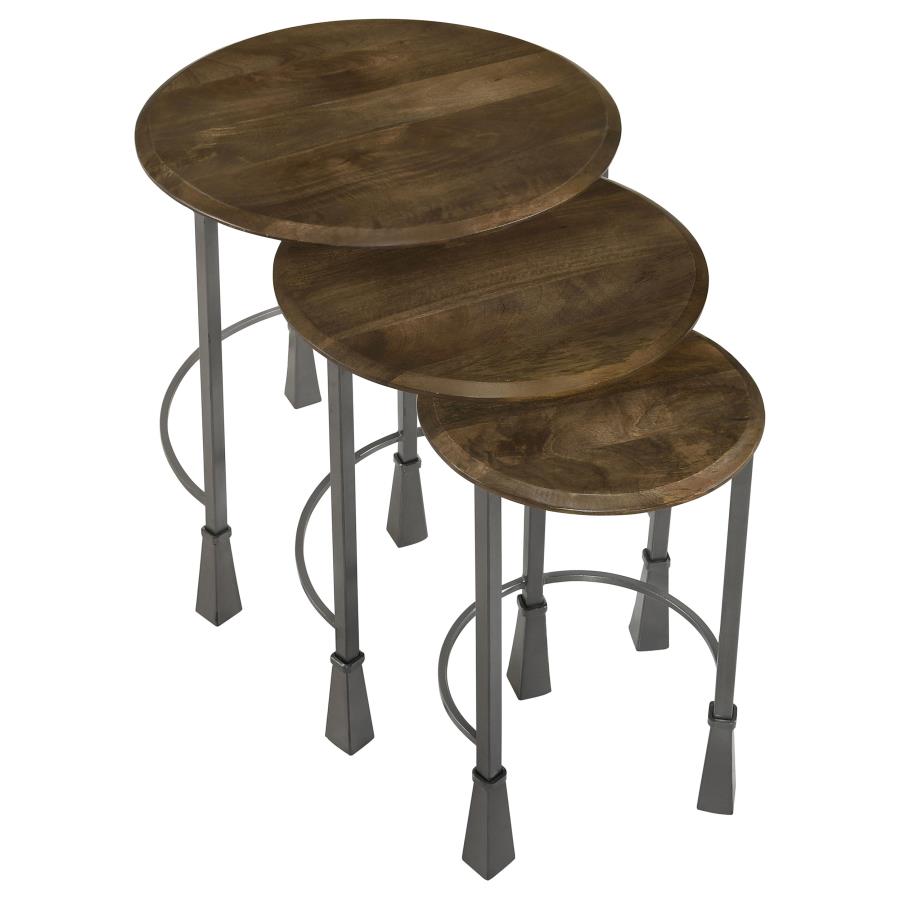 Deja 3-piece Round Nesting Table Set Natural and Gunmetal view 3