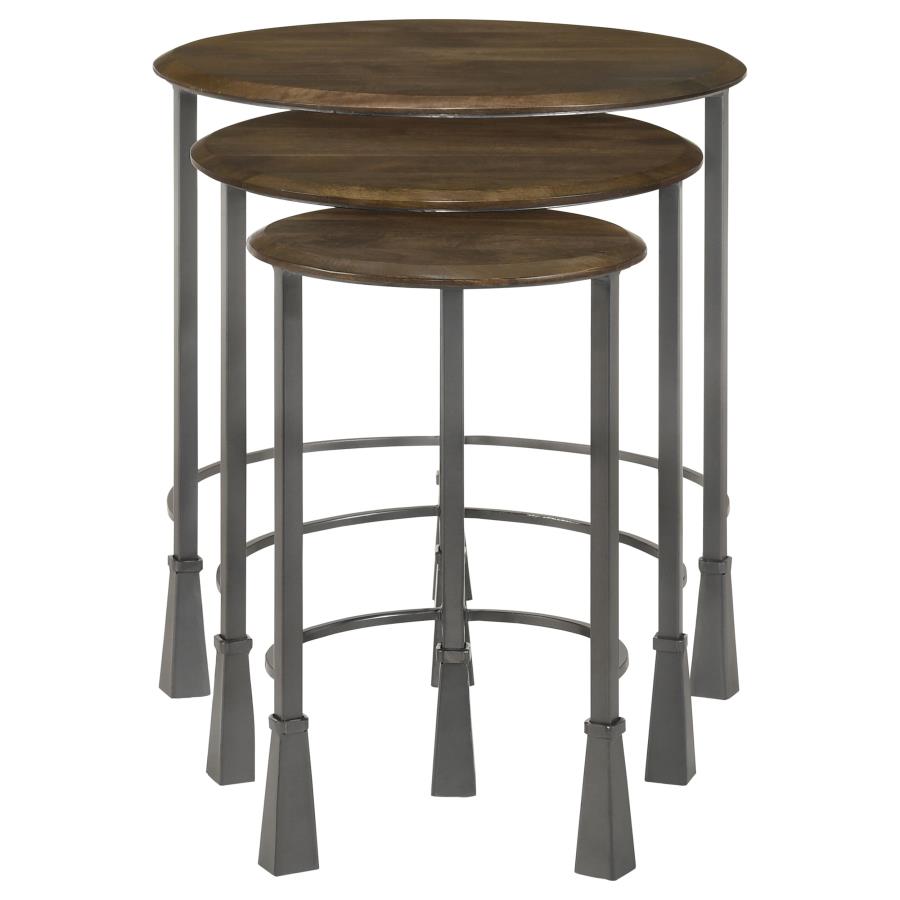 Deja 3-piece Round Nesting Table Set Natural and Gunmetal view 4