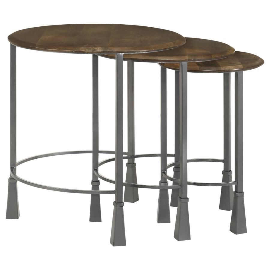 Deja 3-piece Round Nesting Table Set Natural and Gunmetal view 6