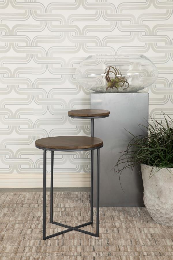 Yael Round Mango Wood Accent Side Table Natural and Gunmetal view 2
