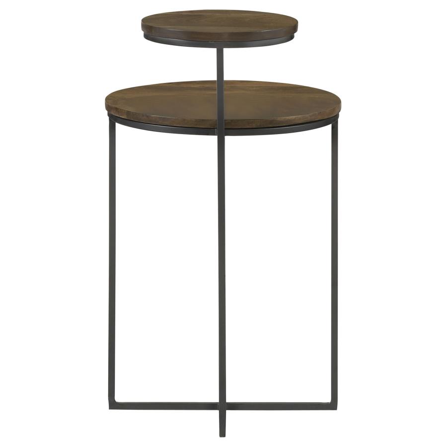 Yael Round Mango Wood Accent Side Table Natural and Gunmetal view 3