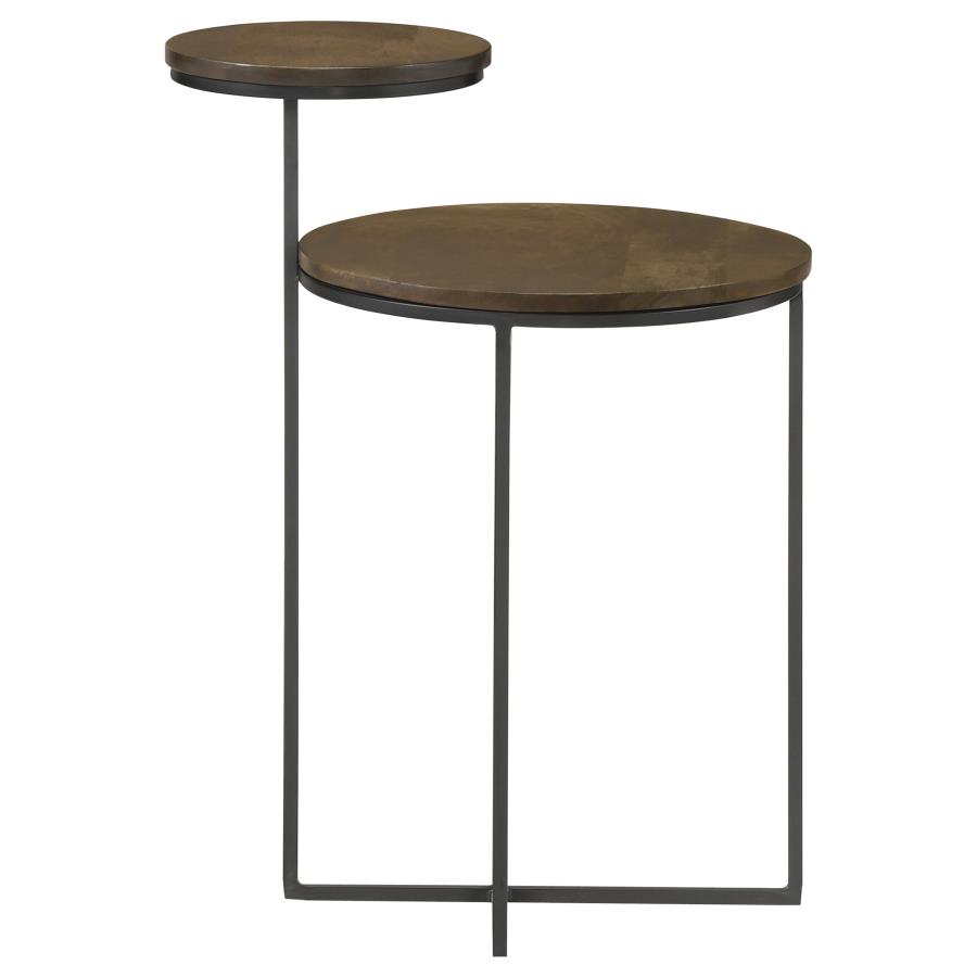 Yael Round Mango Wood Accent Side Table Natural and Gunmetal view 4